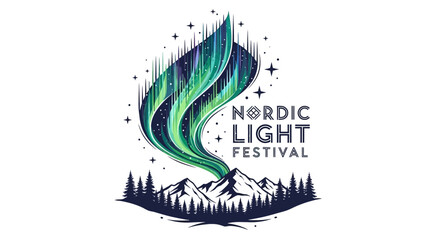 Nordic Light Festival Logo: Aurora Borealis over Mountains and Forest © Saipur