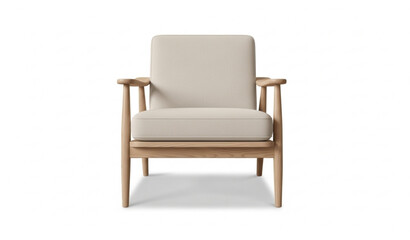 Fototapeta premium Comfortable modern armchair with light fabric upholstery and wooden frame realistic furniture vector isolated on white