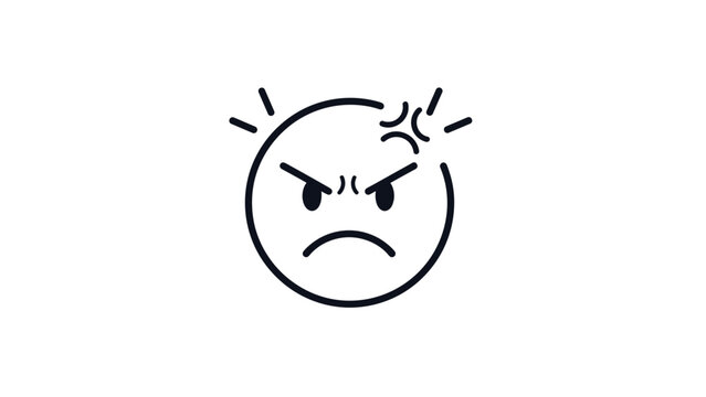 Black line art illustration of a very angry face emoticon with furrowed eyebrows and a scowling mouth on a white background.