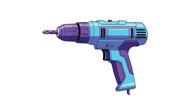 Cordless power drill in shades of blue and purple shown from a side profile view against a clean white background for tools.