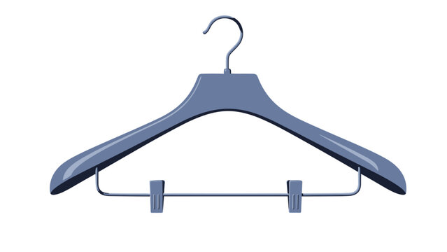 Grey plastic clothes hanger with built-in clips for hanging skirts or trousers shown isolated on a solid white background.