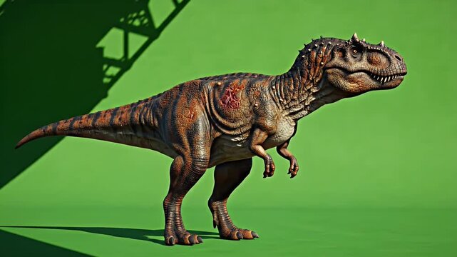 Realistic Carnotaurus Dinosaur Full Body Idle Breathing Loop on Green Screen Background with Natural Lighting and Realistic Texture