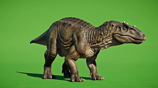 Realistic Iguanodon Dinosaur Standing Idle Full Body on Green Screen Background for Visual Effects and Animation Production