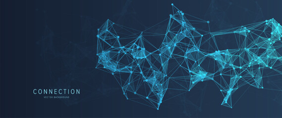 Abstract blue plexus network background with connected dots and lines futuristic digital technology design © ket4up