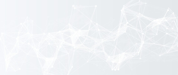 Minimal light network mesh with nodes and polygon connections abstract digital background in soft colors © ket4up