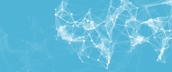 Light blue digital network mesh with nodes and connections modern technology background data visualization © ket4up
