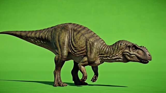 Realistic Parasaurolophus Dinosaur Full Body Feeding Ready Stance on Green Screen Background for Visual Effects and Educational Purposes