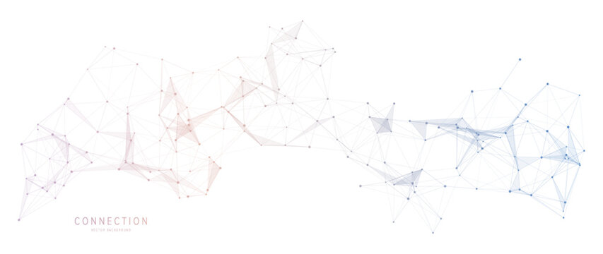 Futuristic pastel connection structure with dots and lines abstract low poly network background