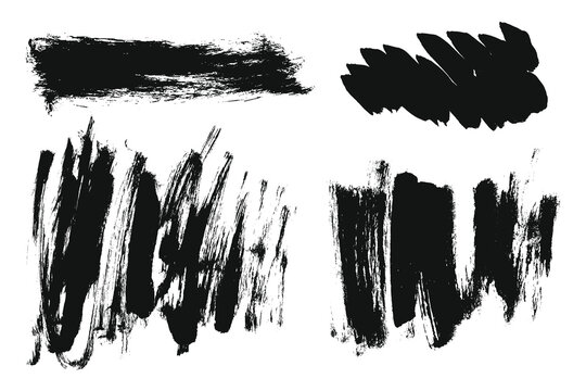 Rough grunge brush strokes collection. Black hand draw dry paint smears, lines and thick paint messy lines. Vector artistic grunge texture stains