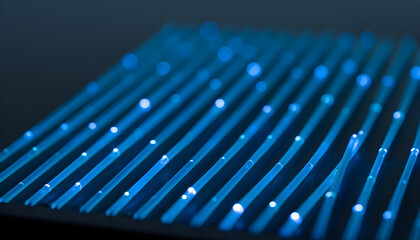 Fototapeta premium Fiber optic cables transmitting data and connectivity glowing blue