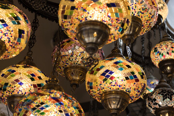 Closeup of Turkish Mosaic Souvenir Lamps