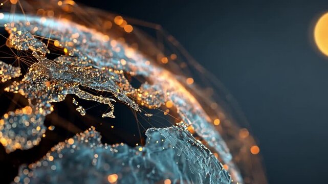 Digital Globe with Europe Highlighted and Sun in Background