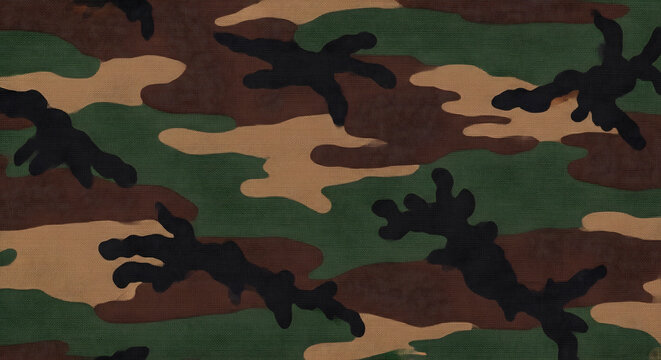 Camo fabric texture with green, brown, and black pattern - Generative AI