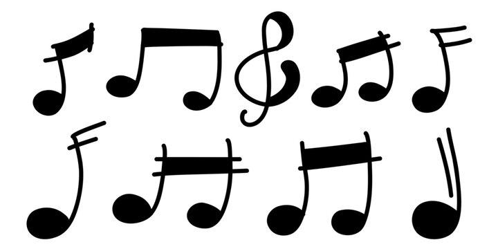 Hand Drawn Music Notes. Doodle musical note in Sketch style, treble clef element. Melody musical symbol vector illustration isolated on white background.