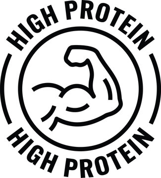High protein logo with flexed arm illustration