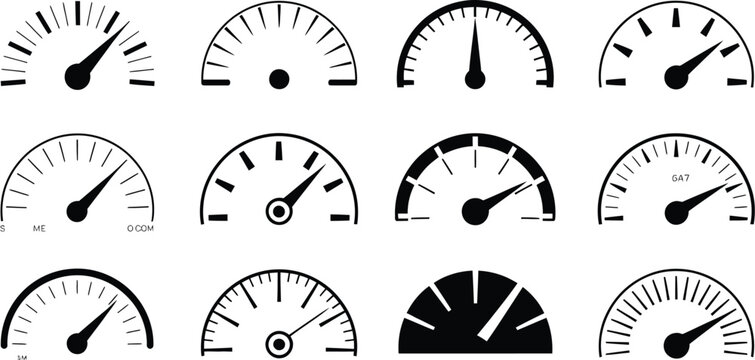 Speedometer icons abstract scale designs measuring speed performance racing dashboard gauge vector illustration design