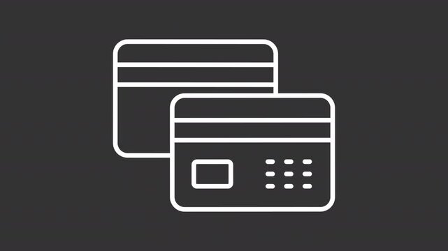 Animated payment cards white line icon. Digital banking service animation. Debit and credit balance. Personal finances management. Isolated element on dark background. Alpha transparent video