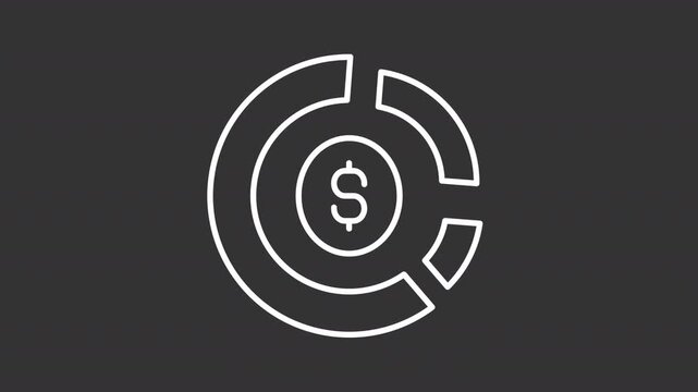 Animated asset allocation white line icon. Business analytics animation. Dividing investment portfolio. Personal finances management. Isolated element on dark background. Alpha transparent video