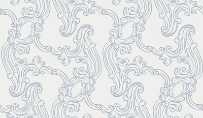 Fototapeta premium Hand drawing baroque seamless pattern vector illustration monochrome elements