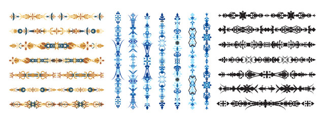 Fototapeta premium Certificate border and ornamental divider collection vector illustration. ornamental flourishes and frame elements for classic document decoration. Editable stroke.