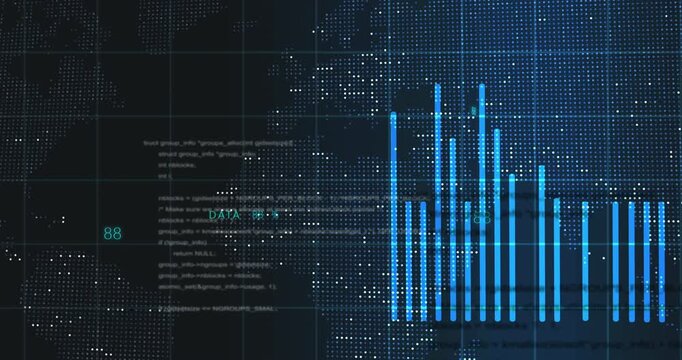 Map, bars and indicators for stock market of trading graph, investment and finance dashboard of economy growth. Statistics, currency and information, numbers inflation and future fintech. High quality