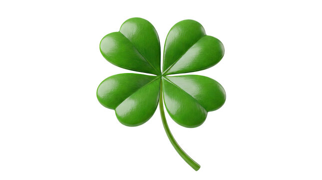Four leaf clover symbolizing luck and prosperity with vibrant green leaves and a ready for compositing on white and transparent background