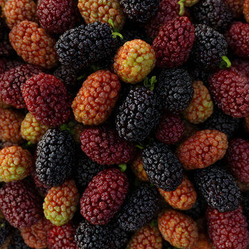 Fresh ripe mulberries macro close up texture background