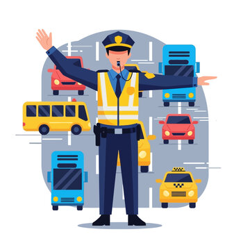 Police officer directing traffic with authority and control.