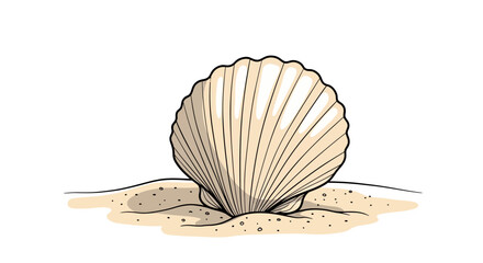Single Seashell Resting on Sandy Beach Shoreline. © BerkahStock