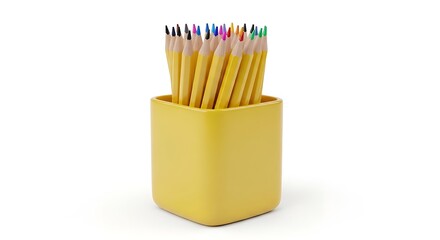 Fototapeta premium A Yellow Pencil Holder With Colorful Pencils