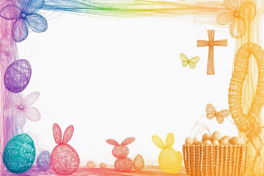 Colorful puppet string frame decorated with playful elements for creative projects and crafts