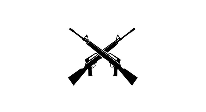 Two crossed assault rifles isolated on white background.