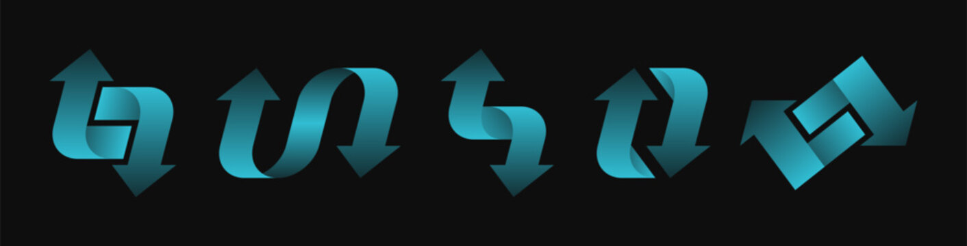 Set of different blue arrows pointing up and down. Arrows pointers in different configurations. Signs design for indicate processes, exchange, cyclical actions, updates or direction of movement