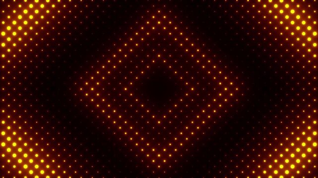 Gold LED dotted diamond pattern flashing on black background 4k video