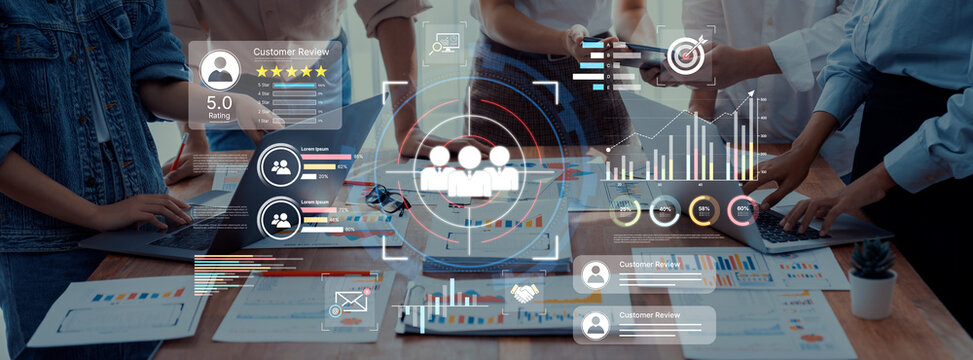 A dashboard for customer relationship management (CRM). The data analysis and market research help to identify a target audience and understand customer reviews and behavior. Fermion