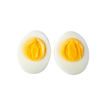 Two halved hard boiled eggs isolated on a transparent background