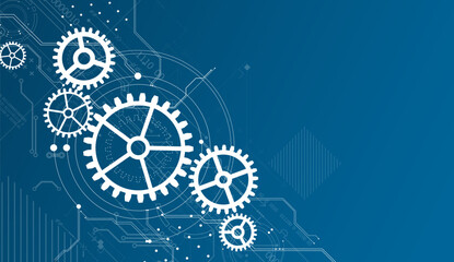 Abstract document drawing using white gears. Technological background.