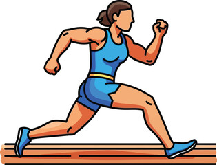 Fototapeta premium Muscular female runner sprints intensely down a track during a competitive race event.