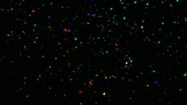 Bright exploding confetti animation on black background. Confetti falling in a festive. Celebration party burst- Beautiful sparkling gradient confetti animation. Falling multicolor confetti particles.