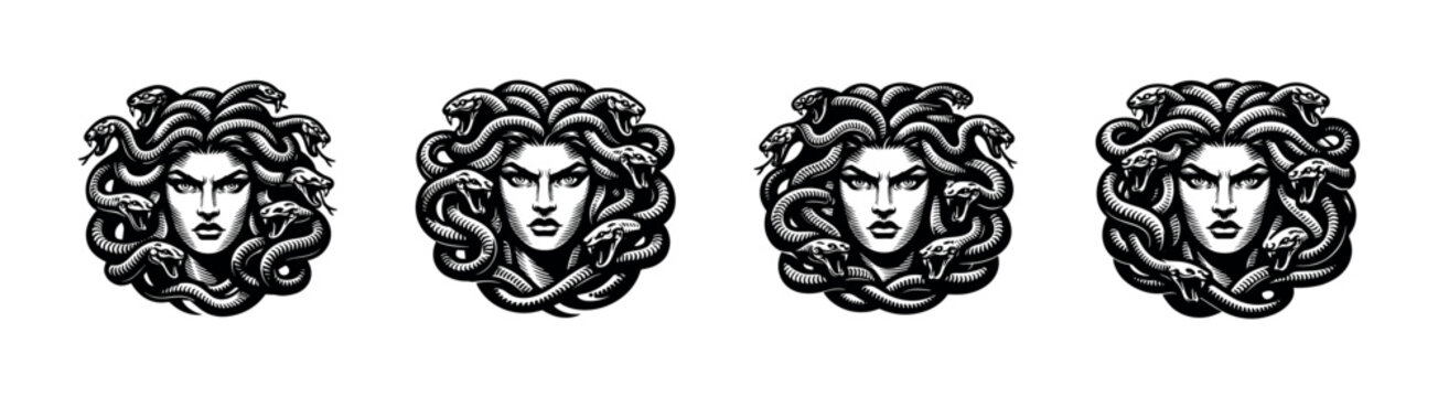 Medusa head illustration vector silhouette with snakes greek mythology theme