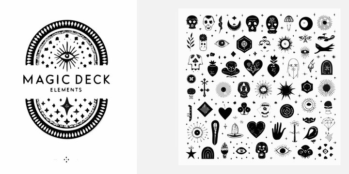 Occult symbols and designs presented on a magic deck illustration