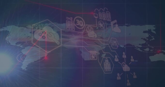 Animation of icons and connections over world map