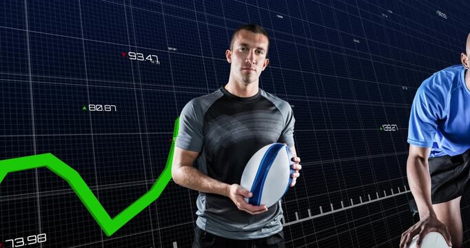 Animation of financial data processing over rugby player