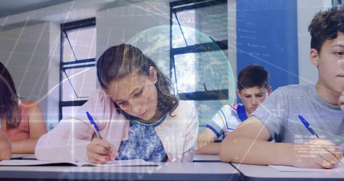 Animation of data processing over diverse students writing