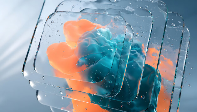 ice glass featuring a bright blue and orange liquid splash and a clean nature texture pattern