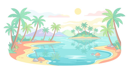 Fototapeta premium Tropical Island Paradise with Palm Trees and Clear Water.