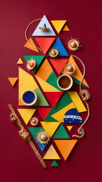 An overhead view of a multi-colored Christmas tree made out of paper.