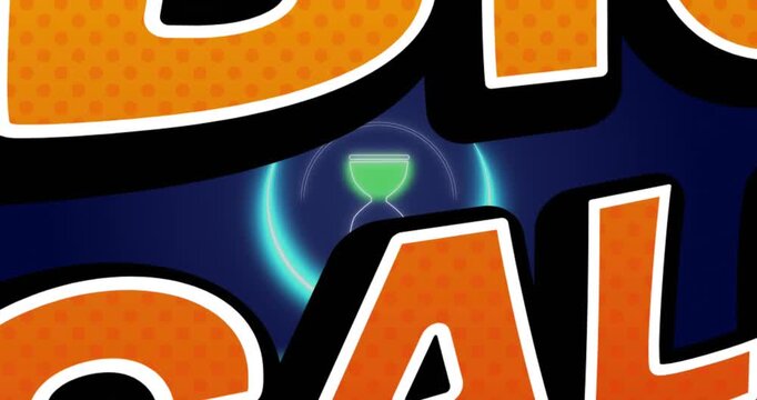 Animation of big sale text over hourglass