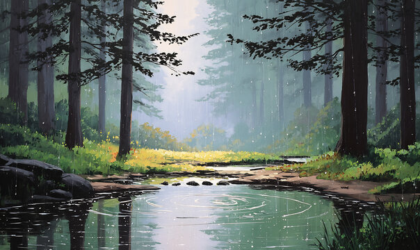 Serene Rainfall Over a Quiet Landscape