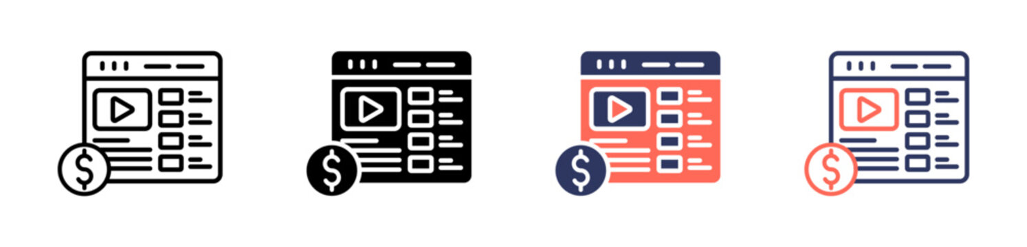 Monetization icon set multiple style collection